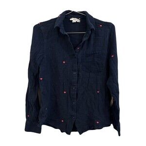 Beach Lunch Lounge Sz XS Alessia Blue Embroidered Cotton Gauze Shirt in Love